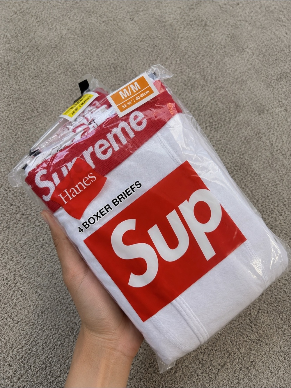 Hanes White Boxer Briefs with Red Logo Waistband